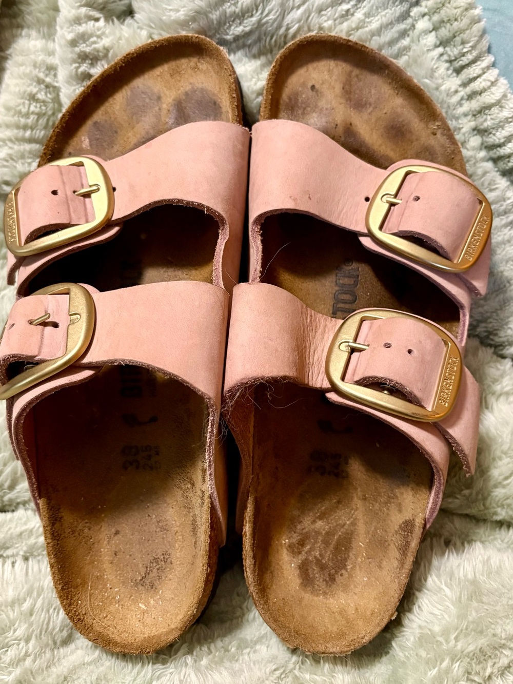 Birkenstock Pink Suede Big Buckle Sandals